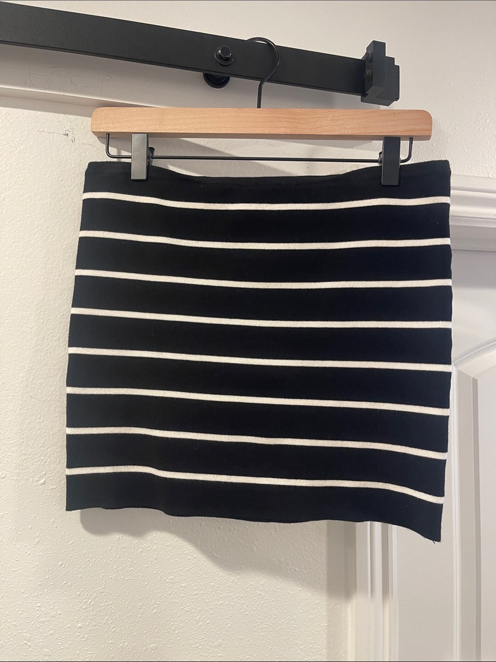 Caroline Constas Black and White Striped Knit Mini Skirt
